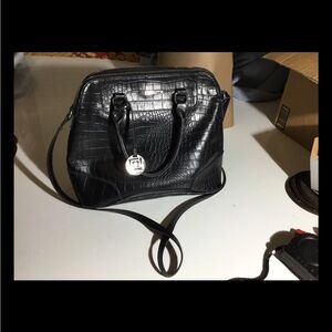Liz ClairbornevDomed Satchel with Black Crocodile Pattern
